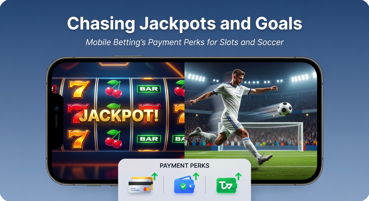 Fußballstadion mit overlayten Slot-Maschinen und mobilen Zahlungs-Icons, symbolisierend die Verschmelzung von Sport und Casino
