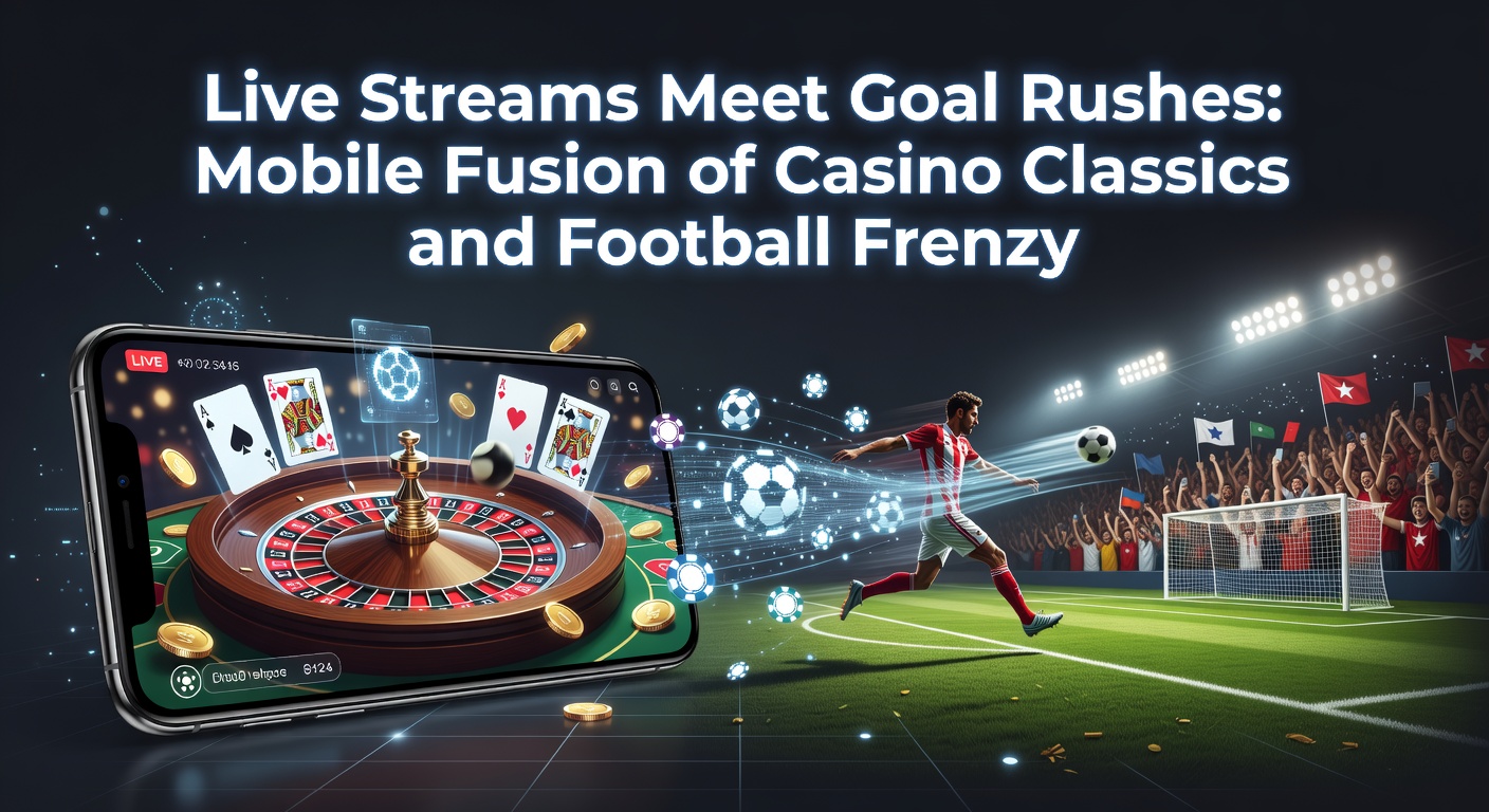 Szene eines Live-Casino-Streams mit Fußball-Überlagerungen auf einem Smartphone-Bildschirm, das die Fusion von Roulette und Torjubel zeigt